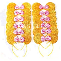 G&Gvshop Mickey Minnie Headband 12 pcs Mickey Minnie Mouse Ears Pink Gold Sequins Bow Headband for Boys and Girls Birthday Party Celebrations