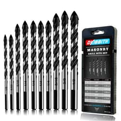 DKIBBITH 10-Piece Masonry Drill Bits Set for Tile Glass Ceramic Brick Wood, 1/8 to 1/2 Inch Drilling Bits with Triangle Handle, YG8 Tungsten Steel Alloy Tip.（Black）