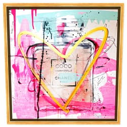 The Oliver Gal Artist Co. Fashion and Glam Wall Art Canvas Prints 'Mademoiselle Remix' Perfumes Home Décor, 16x16, Gold Frame