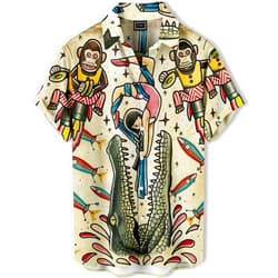 DADDYLOCO Men's Hawaiian Shirt, Artistic Funny Animal Print, Short Sleeve Vacation Shirt, Tropical Casual Beach