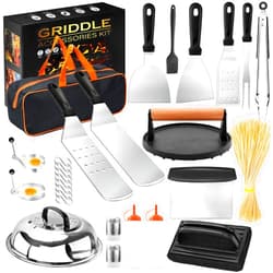 LANNEY Griddle Accessories, 127 Pcs Flat Top Grill Accessories Kit for Blackstone and Camp Chef Griddle Spatula Tool Set with Enlarged Spatulas, Basting Cover, Scraper, Burger Press for Outdoor BBQ