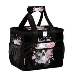 Pardick Skull Flower Floral Soft Cooler Bag Insulated Lunch Box for Men & Women, Large Leakproof Lunch Bag Portable Beach Cooler for Work, Picnic, Road Trips,Fishing, Travel, Camping,A-19