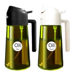 YARRAMATE 16oz/470ml 2PCS Light Blockage Dark Oil Sprayer for Cooking, 2 in 1 Olive Oil Dispenser Bottle for Kitchen, Green Glass Oil Bottle, Food-Grade Oil Mister for Air Fryer, BBQ (Black & White)
