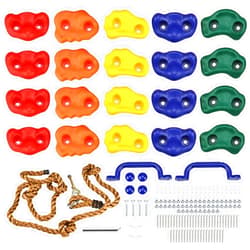 Yaegoo 20 PCS Rock Climbing Holds with Climbing Rope and Handles, Rock Wall Climbing Holds Kit for Indoor and Outdoor Playset, Mounting Hardware Included