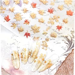 Sutaozhi 5D Embossed Fall Nails Art Stickers Autumn Maple Leaves Nail Decals Self Adhesive Glitter Gold Maple Leaf Nails Design Sticker Thanksgiving Nail Stickers for Women Manicure Decor Accessories 1PCS