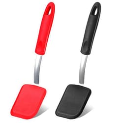 Yetene Silicone Cookie Spatula Turner 2 Pack Mini Brownie Spatula Flexible Kitchen Small Silicone Turner for Nonstick Cookware Heat Resistant No Scratch Flipper for Egg Pancake(Black, Red)