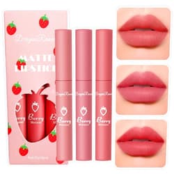 Sulily 3Pcs Matte Lipstick for Women, Rose Red Nude Liquid Lipstick Makeup, Long Lasting High Impact Color, Velvet Air Moisture Smooth Crayon Lip Stain, Non-Stick Cup Waterproof Lip Gloss, Up to 24H Wear
