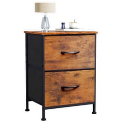 WLIVE Night Stand, Small Dresser with 2 Drawers & Wooden Top, Nightstand with Fabric Bins, Bedside Table End Table for Bedroom, Closet, Entryway, College Dorm, Rustic Brown