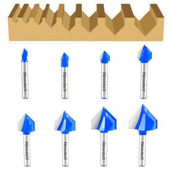 Newdeli 8Pcs 90 Degree V Groove Router Bit Set 1/4-Inch Shank - 1/4