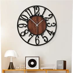 1st owned Wall Clock for Living Room Decor- Decorative Antique 16 inches or Larger Silent Non Ticking Black Metal Wood Clocks for Farmhouse,Dining Room,Bedroom,Kitchen,Home Battery Operated Clock Wall Decor