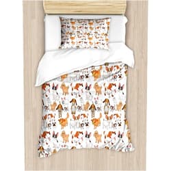 Ambesonne Dog Lover Duvet Cover Set, Cartoon Style Chihuahua Terrier Bulldog and Beagle Funny Characters Purebred Pets, Decorative 2 Piece Bedding Set with 1 Pillow Sham, Twin Size, Pastel Brown