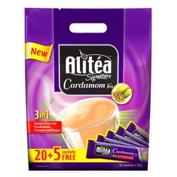Alitea Signature Instant Milk Tea with Cardamom - 3 in 1 Chai Latte with Creamer and Sugar - 25 Pack