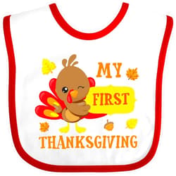 inktastic My First Thanksgiving with Turkey and Leaves Baby Bib