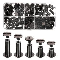 Pangda 80 Sets Chicago Screw Leather Rivets Assorted Kit Chicago Binding Screws 5 Sizes Metal Round Cross Head Stud Screw Post Nail Rivet Button for DIY Leather(5 x 6, 10, 12, 15, 18,Black)