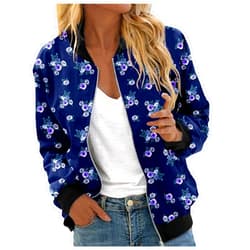 Snoiluo Women's Casual Jacket Fall Coat Baseball Stand Collar Zip Up Lightweight Short Outwear Tops Windbreaker with Pockets