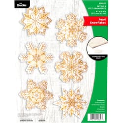 Bucilla Felt Applique 6 Piece Ornament Making Kit, Pearl Snowflakes, Perfect for Holiday DIY Arts and Crafts, 89682E