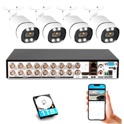 Fuers 16Channel Security DVR Recorder 16CH Hybrid 5-in-1 DVR Recorder with 4pcs 5MP Cameras for Surveillance Camera 24/7 Recording,Mobile APP & PC Remote Pre-Installed 1TB Hard Drive