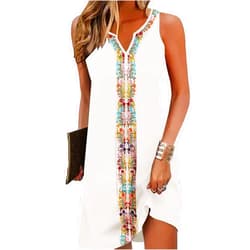 ETCYY Womens Boho Floral Printed Sundresses Casual Summer Beach Dress Vacation 2024 Button V Neck Sleeveless T Shirt Dress