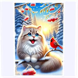 Musiardy Winter Garden Flag 12x18 Inch – Double Sided Yard Banner with Cat and Cardinal in Snowy Forest, Polyester Outdoor Decoration for Christmas Season