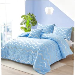 Menghomeus Blue/Silver Comforter Set Twin/Twin XL Size Metallic Print Glitter Bed Comforter Cute Shinny Bedding Sets for Teen Girls Kids, 3 Piece (1 Pillowcase, 1 Decorative Pillow Sham)
