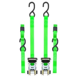 SMARTSTRAPS 10-Foot Ratchet Straps, Green (2pk) – 1,500 lbs Break Strength 500 lbs Safe Work Load Tie-Downs Designed for Light-Duty Transport Safely Haul Your Light Equipment Dirt Bikes ATVs and More