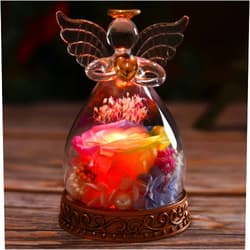Aastin Angel Gifts for Women, Mom, Grandma, Preserved Real Rose in Glass Angel Figurine with LED Light, 1PSC Rose Gifts on Mother's Day, Christmas, Birthday, Valentine's Day (Multicolor)