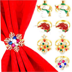 Patelai Christmas Napkin Rings Christmas Tree Napkin Ring Xmas Bell Napkin Ring Xmas Napkin Holder Metal Rhinestone Napkin Ring Serviette Buckle for Christmas Holiday Party Dinner Table Decor (Cute, 8 Pcs)