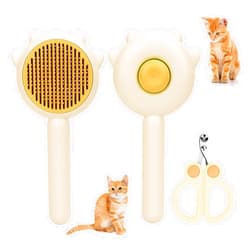 Apetpup Self-Cleaning Cat Brush with Release Button, Hair Remover for Indoor Pets, Circular Cut Hole Nail Clippers (Yellow)