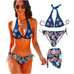 M YESCUSTOM Custom Swimsuit with Face Personalized Bikini Sets for Women Matching Swim Top Bottom & Beach Cover Up for Swimwear
