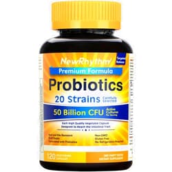 NewRhythm Probiotics 50 Billion CFU 20 Strains, 120 Veggie Capsules, Targeted Release Technology, Stomach Acid Resistant, No Need for Refrigeration, Non-GMO, No Gluten