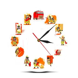 Yuandd Fireman at Work Fire & Rescue Wall Art Fire Department Decor Wall Clock Comic Style Firefighter Team Printed Modern Wall Clock(No Frame)