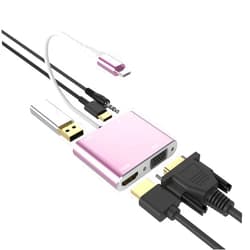 AISONK USB C to HDMI VGA Adapter, 5-in-1 Hub USB 3.0 OTG Charging Power PD Port Compatible MacBook Pro,Surface go, Galaxy S8/S9 and More Pink