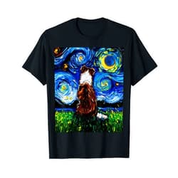 Sagittarius Gallery Red and White Border Collie Back Starry Night Dog Art by Aja T-Shirt