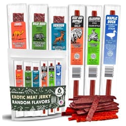 Jerky-n-Spice Buffalo Bob's Wild Game Meat Snacks (6 Pack), Beef Variety Pack, Gift Baskets for Fathers/Dad, Exotic Random Jerky Sampler Set, Mens Hunting Stocking Stuffers, Jerky Gift Set