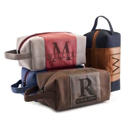 GIFTBYGIFTY Toiletry Bag for Men Personalized, Laser Engraved Initial & Name on Leather, Custom 4 Canvas Colors - Gift for Husband, Dad, Boy Friend, Handcrafted Travel Bag, Waterproof Shaving Dopp Kit
