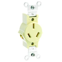 Leviton 5032-I 20 Amp, 125/250 Volt, Narrow Body Single Receptacl, Pack of 1, Ivory