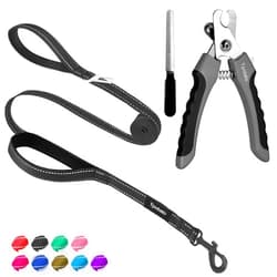 Tpotato Dog Nail Clippers and 6 Foot Black Dog Leashes,Dog Nail Trimmers with Quick Sensor,Cat Nail Clipper with Safety Guard and Nail File,Reflective Nylon Heavy Duty Dog Leash with 2 Comfortable Padded
