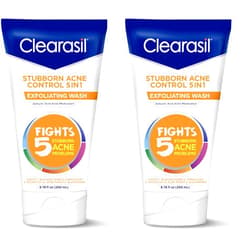 Clearasil Stubborn Acne Control 5in1 Exfoliating Wash,Maximum Strenght with 2% Salicylic Acid Acne Treatment Medicine,Daily-Acne Facial Cleanser 6.78 fl oz,(Pack of 2)