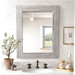 YOSHOOT Hand-Made Wooden Spliced Wall Mirror for Bathroom, Rustic Farmhouse Vanity Mirror, Décor Wall Art, Solid Wood Frame, Vertical or Horizontal Hanging
