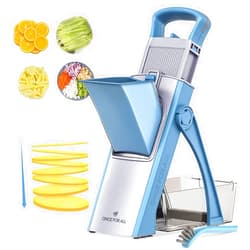 ONCE FOR ALL Upgrade Safe Mandoline Slicer Plus, Biger Size, Adjustable Vegetable Food Chopper Potato Fries Cutter, Detachable Blade, Kitchen Chopping Artifact, Gift (SkyBlue)
