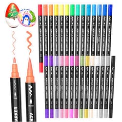 Shuttle Art 28 Colors Dual Tip Acrylic Paint Markers, Brush Tip and Fine Tip Acrylic Paint Pens for Rock Painting, Ceramic, Wood, Canvas, Plastic, Glass, Stone, Calligraphy, Card Making, DIY Crafts