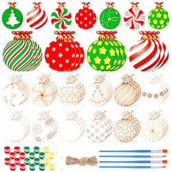 Cinnvoice 60 Pcs Wood Christmas Crafts for Kids DIY Paint Xmas Ornaments Blank Unfinished Wooden Cutouts Shapes Slices Hanging Embellishment for Christmas Tree Holiday Party Decor(Ball)