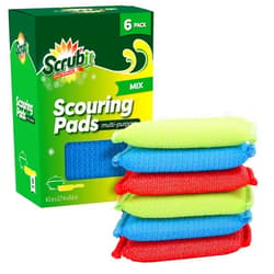 SCRUBIT Multi-Purpose Scouring Pad - Non-Scratch Cleaning Sponges for Pots, Pans, Dishes, Utensils & Non-Stick Cookware - Scrubbing Pads Use for Kitchen, Bathroom - 6 Pack Dish Sponge - (Colored)