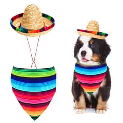 Fumwase Multicolor Sombrero Hats Straw Mexican Small Pets Costume Dog Bandana Costume for Mexican Halloween Christmas