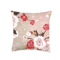 Zen Petals Sakura Studios Soft Pink Cherry Blossoms on an Intricate Floral Print Throw Pillow, 16x16, Multicolor