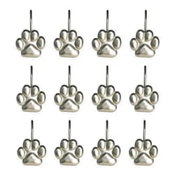 Sunlit Fashion Design Cute Paw Print Polished Shower Curtain Hooks for Dog Cat and Bear, Rust Proof Oil Rubbed Metal Shower Curtain Rings-12 Pack