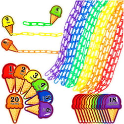 RAINBOW TOYFROG Chain Link Math Manipulatives - 240 C Clips Plastic Chain Links & 20 Ice Cream Cards for Counting & Linked Math Game - Learning Resources for Kindergarten Sensory Bin Math Links Counting Toy