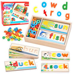 Atoylink Wooden Spell Learning Toys for 2 3 4 5 Year Old Kids Match Letter Spelling Game Board & Letters & Box, CVC Word Builder Toddler Educational Toy Kindergarten Preschool Learning Activities