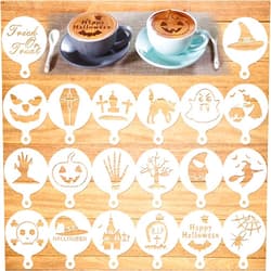 Konsait Halloween Cookie Template Stencils, 20 Pack Pumpkin Faces Trick or Treat Plastic Airbrush Stencil Templates for Baking Royal Icing Cake Coffee Decorations DIY Craft Party Favors Supplies