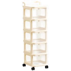 VODUR Plastic Storage Drawer Cart, Medium Home Organization Storage Container with 5 Large Drawers with Removeable Wheels, White Frame with Clear Drawers and Black Casters, Set of 1